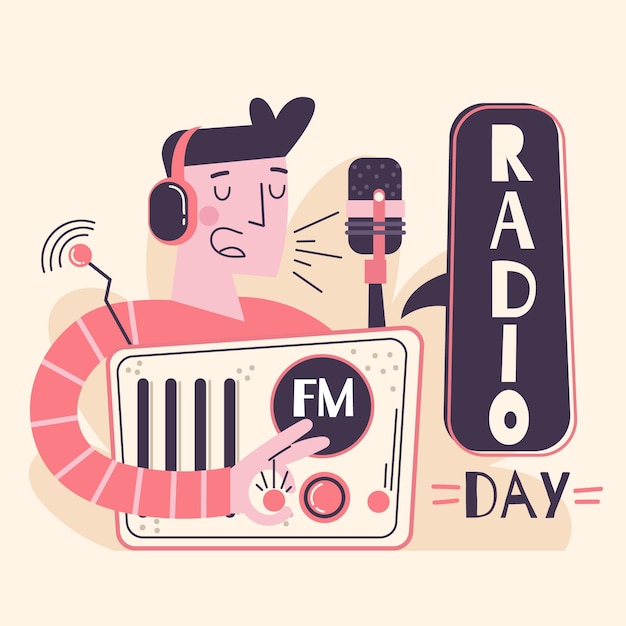 無料ベクター 手描きの世界ラジオの日