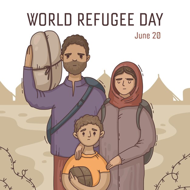 Hand drawn world refugee day illustration