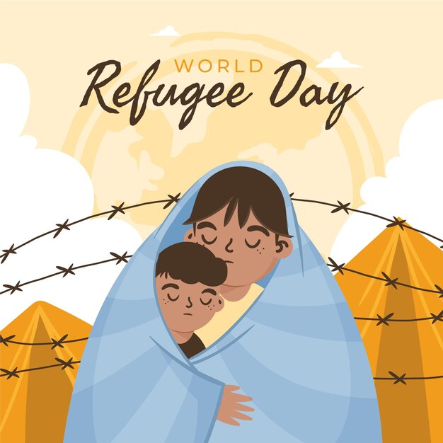 Hand drawn world refugee day illustration