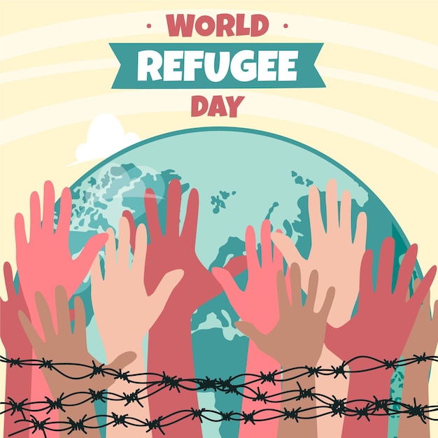 Hand drawn world refugee day