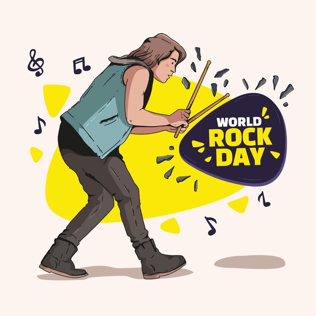 Hand drawn world rock day illustration with male musician