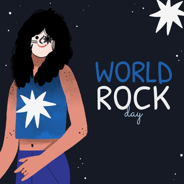 Illustrazione disegnata a mano della giornata mondiale del rock con il musicista