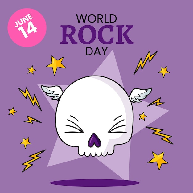 Free vector hand drawn world rock day illustration with skull with wings