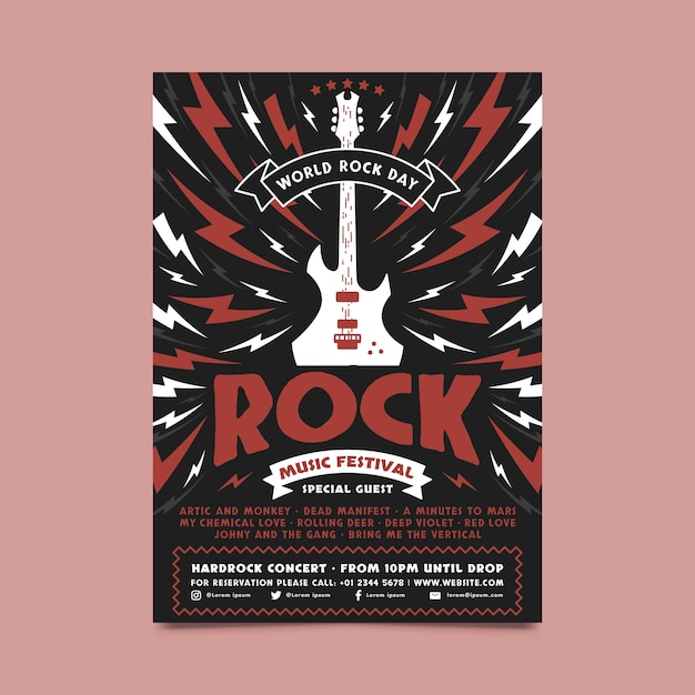 Hand drawn world rock day vertical poster template