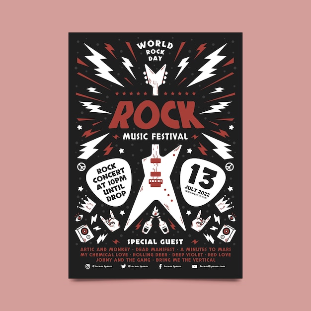 Free Vector  Hand drawn world rock day vertical poster template