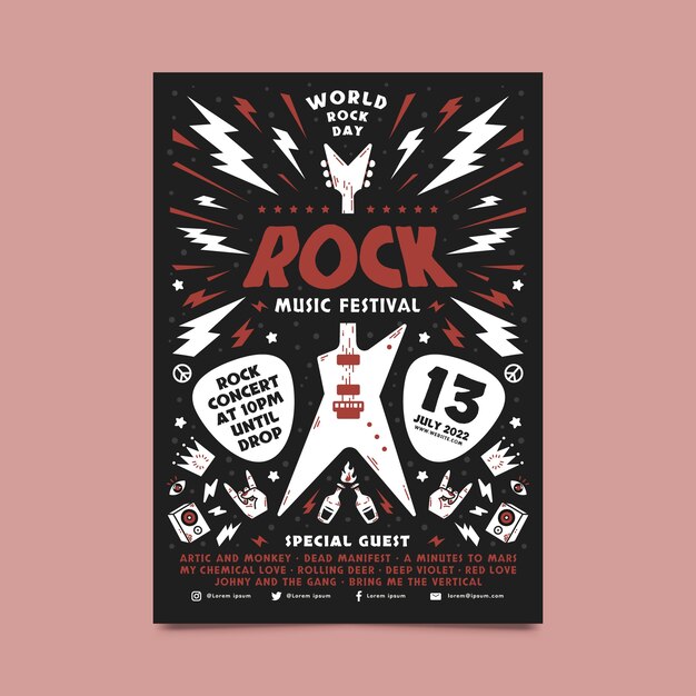Hand drawn world rock day vertical poster template