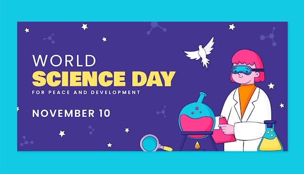 Hand drawn world science day horizontal banner template