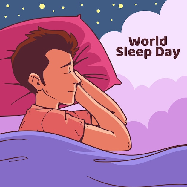 Free vector hand drawn world sleep day with man sleeping