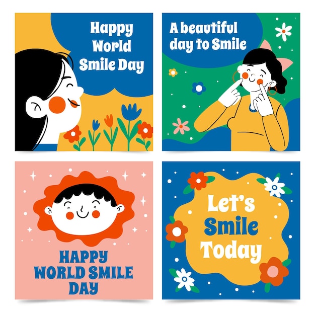 Hand drawn world smile day instagram posts collection