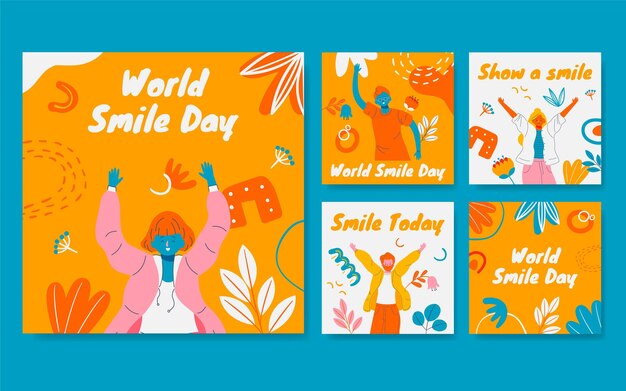 Hand drawn world smile day instagram posts collection