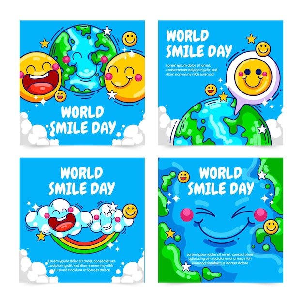 Hand drawn world smile day instagram posts collection