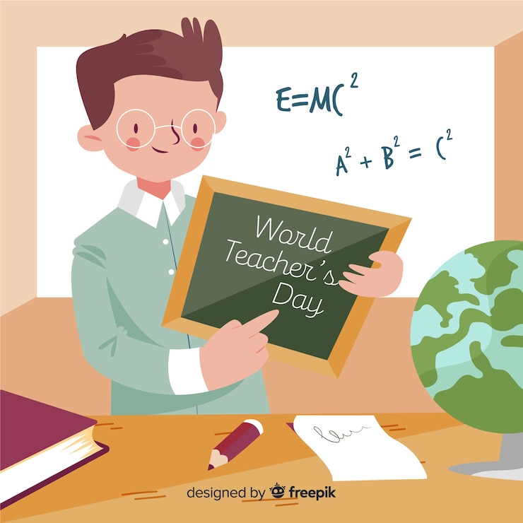 Free Vector hand drawn world teachers' day with man showing a chalkboard