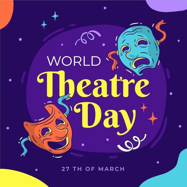Hand drawn world theatre day illustration