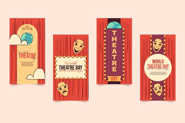 Hand drawn world theatre day instagram stories collection