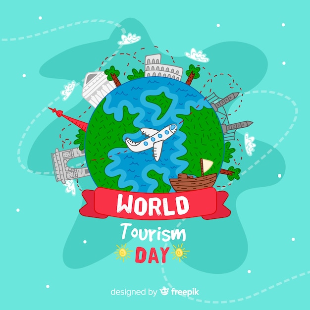 Free vector hand drawn world tourism day background