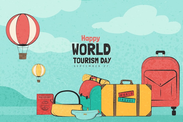 Бесплатное векторное изображение Ручной обратный фон дня мирового туризма