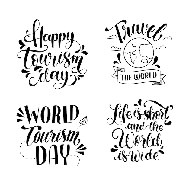 Free vector hand drawn world tourism day badges collection