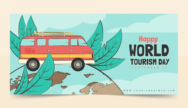 Free Vector hand drawn world tourism day horizontal banner template