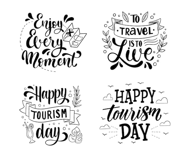 Hand drawn world tourism day labels collection