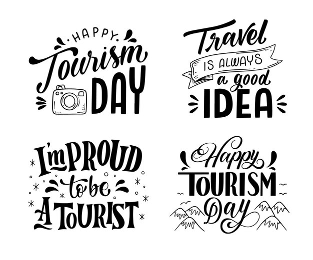 Hand drawn world tourism day labels collection