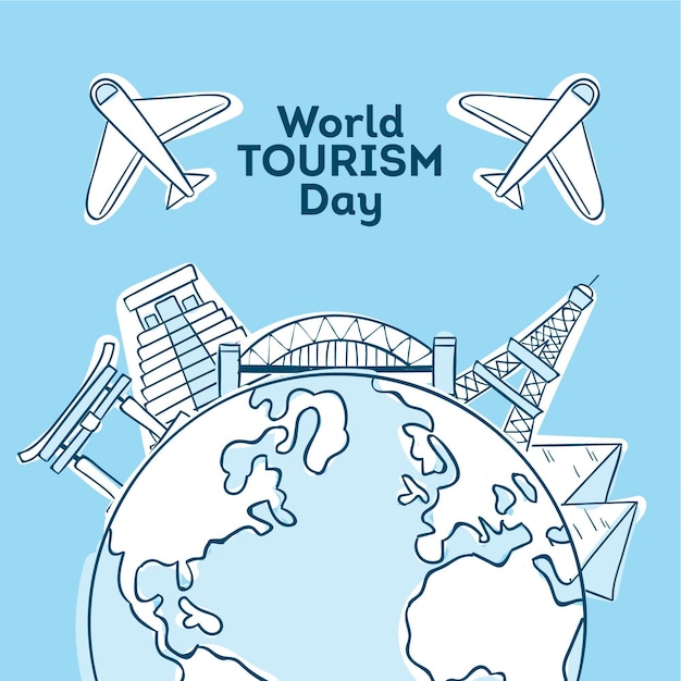 Hand-drawn world tourism day style