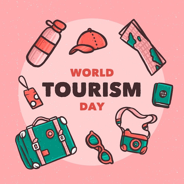 Hand-drawn world tourism day theme