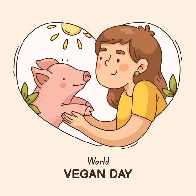 Hand drawn world vegan day character illustration