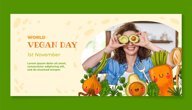 Free vector hand drawn world vegan day horizontal banner