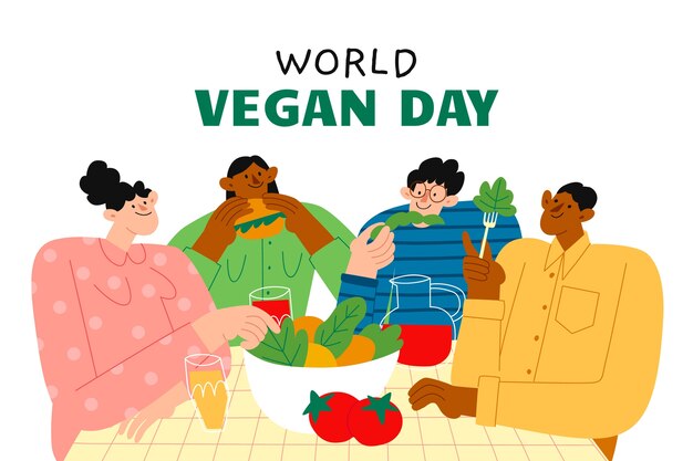 Hand drawn world vegan day illustration