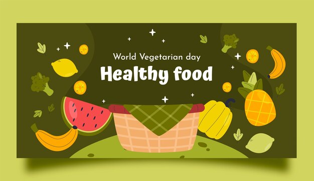 hand drawn world vegetarian day horizontal banner template