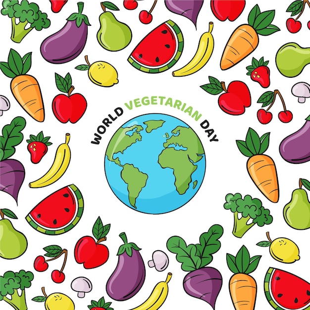 Hand drawn world vegetarian day illustration