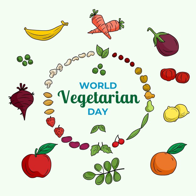 Нарисованная рукой иллюстрация всемирного вегетарианского дня