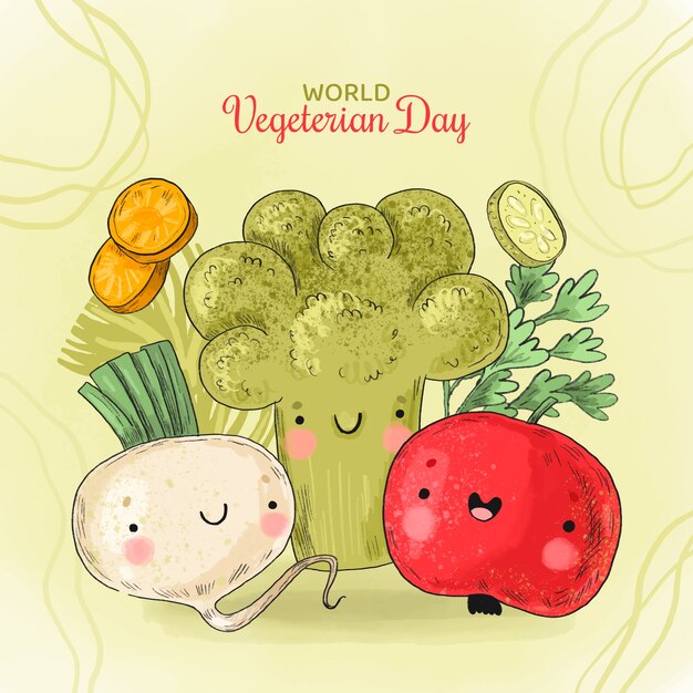 Hand drawn world vegetarian day illustration