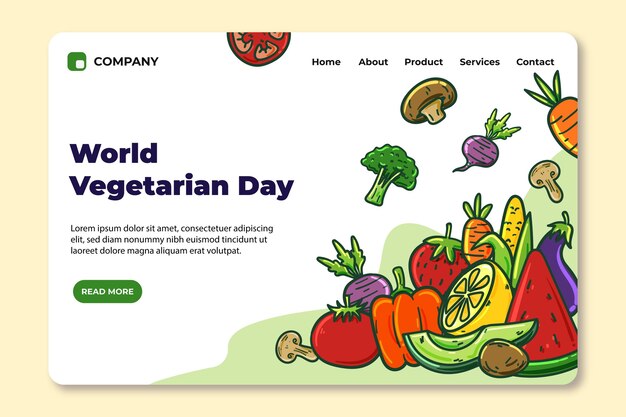 Hand drawn world vegetarian day landing page template