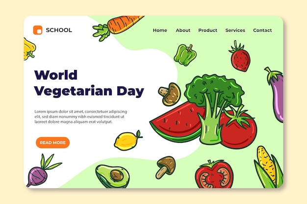 Нарисованный рукой шаблон целевой страницы всемирного вегетарианского дня