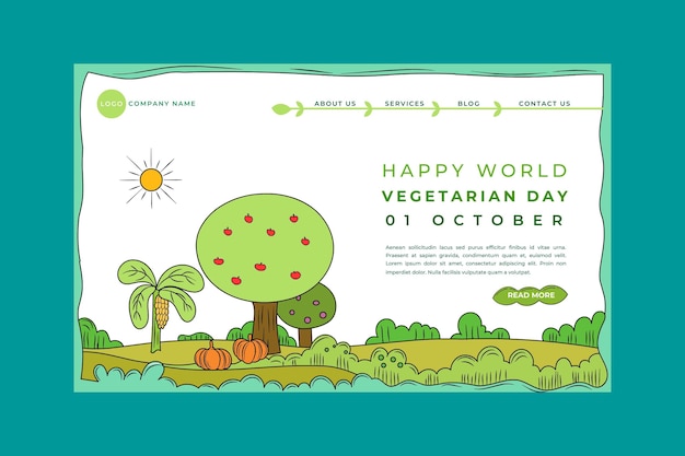 Hand drawn world vegetarian day landing page template