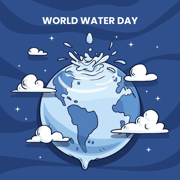 Нарисованная от руки иллюстрация всемирного дня воды с планетой