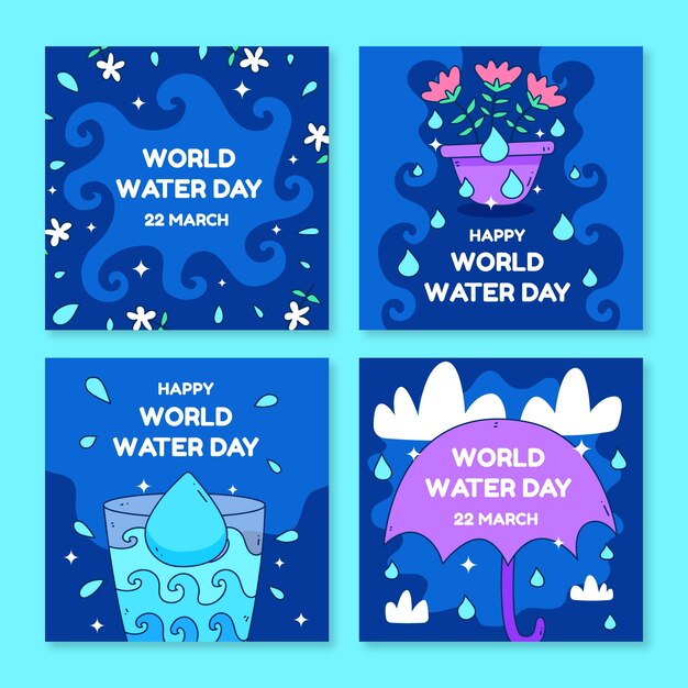 Hand drawn world water day instagram posts collection