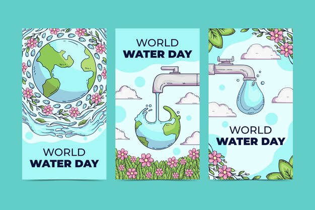 Free Vector hand drawn world water day instagram stories collection