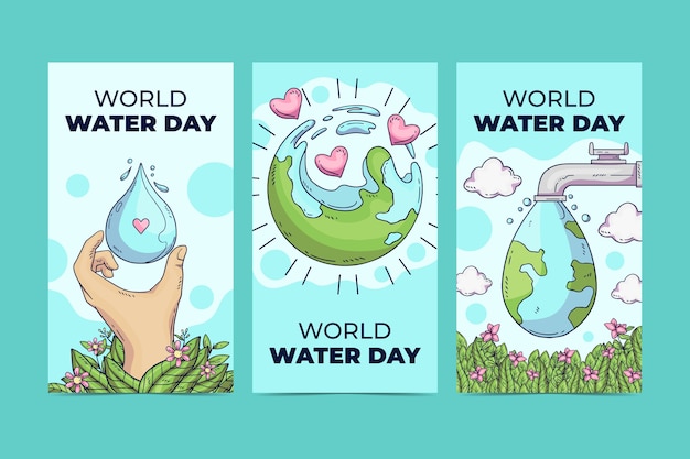 손으로 그린 세계 물의 날 Instagram 이야기 모음