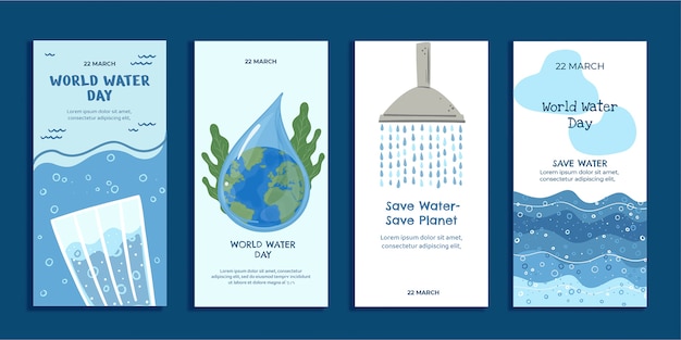 Hand drawn world water day instagram stories collection
