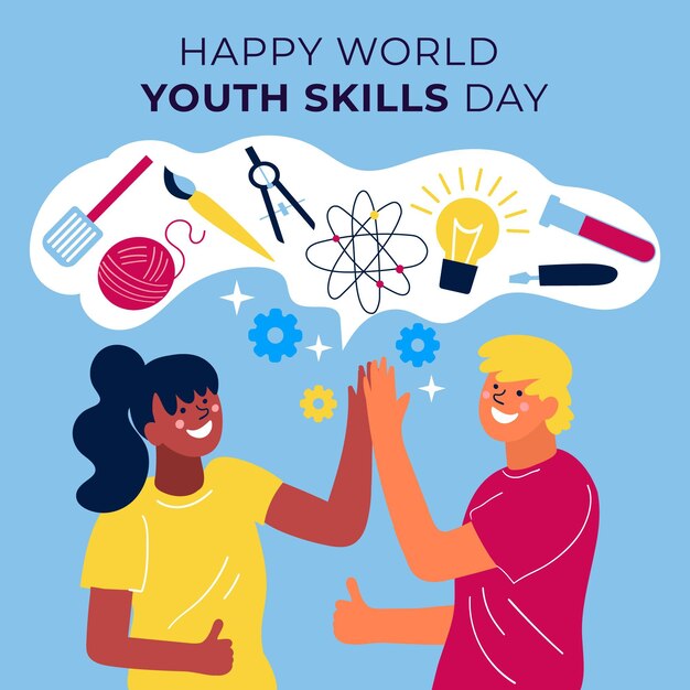 Hand drawn world youth skills day illustration