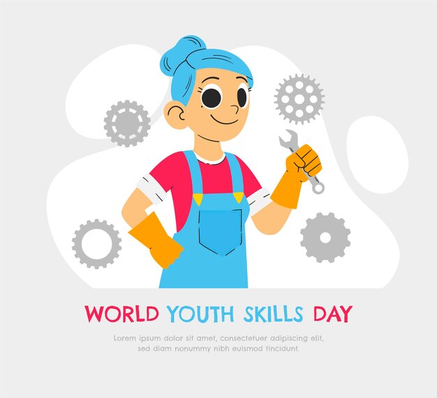 Hand drawn world youth skills day illustration