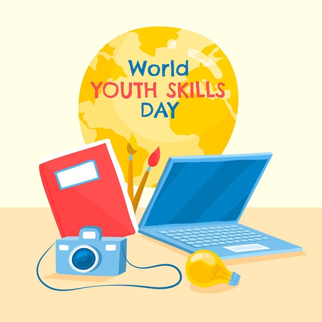 Hand drawn world youth skills day illustration