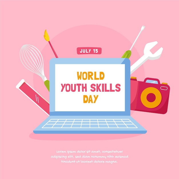 Нарисованная рукой иллюстрация всемирного дня навыков молодежи