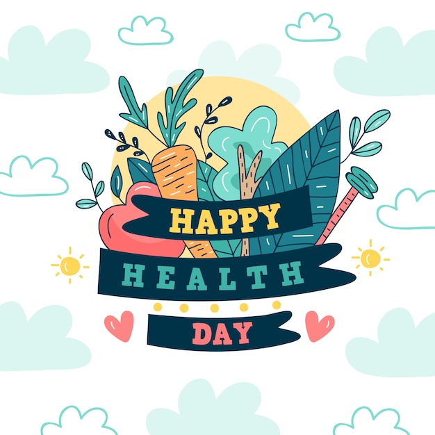 Free vector hand drawn worldwide health day with foliage and veggies