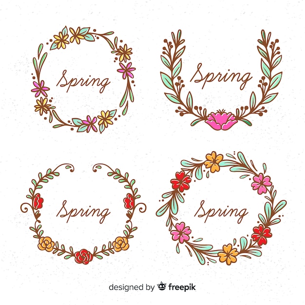 Free vector hand drawn wreath spring label collection