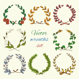 Hand drawn wreaths colored set