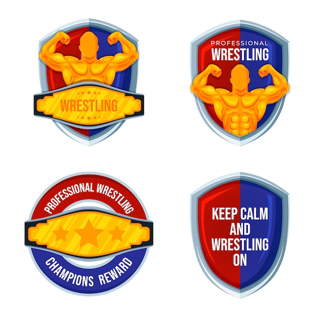 Free vector hand drawn wrestling championship labels