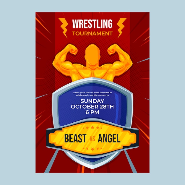 Hand drawn wrestling championship poster – Free vector templates